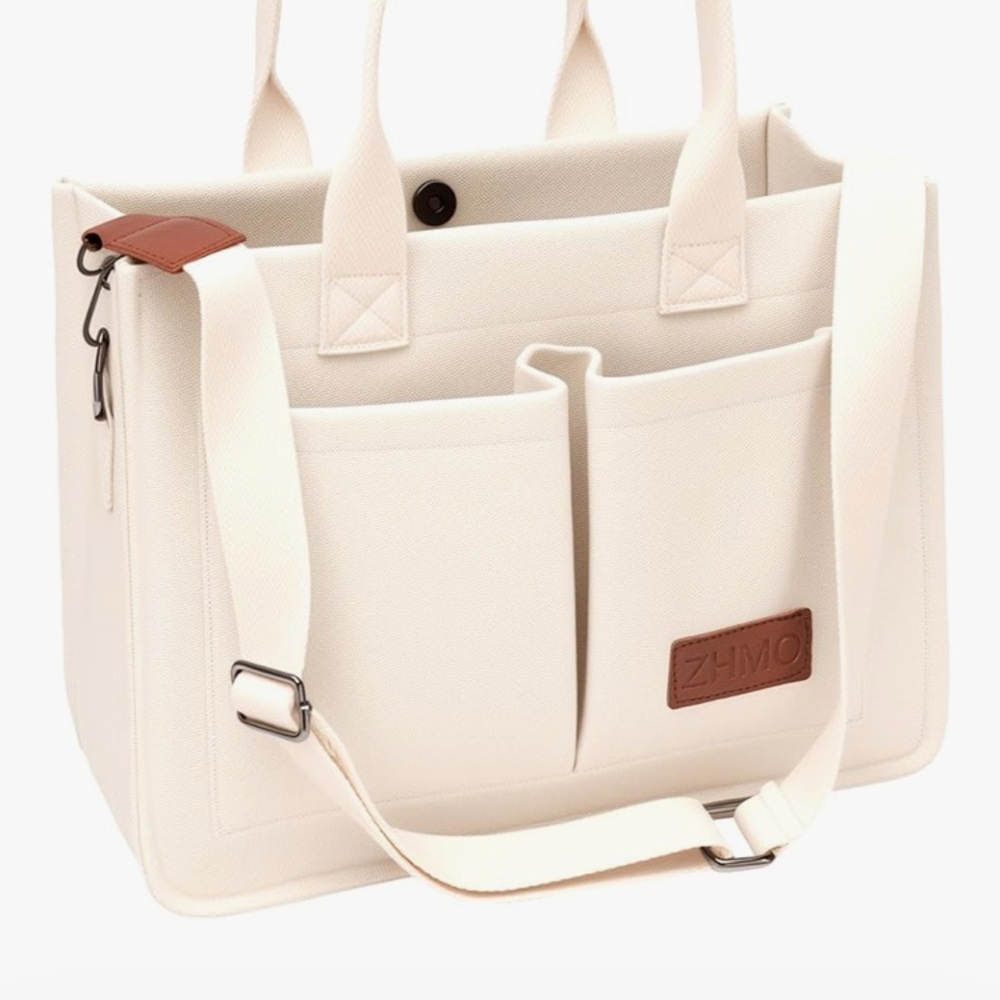 Cream Canvas Tote with Adjustable Strap and Minimalist Design